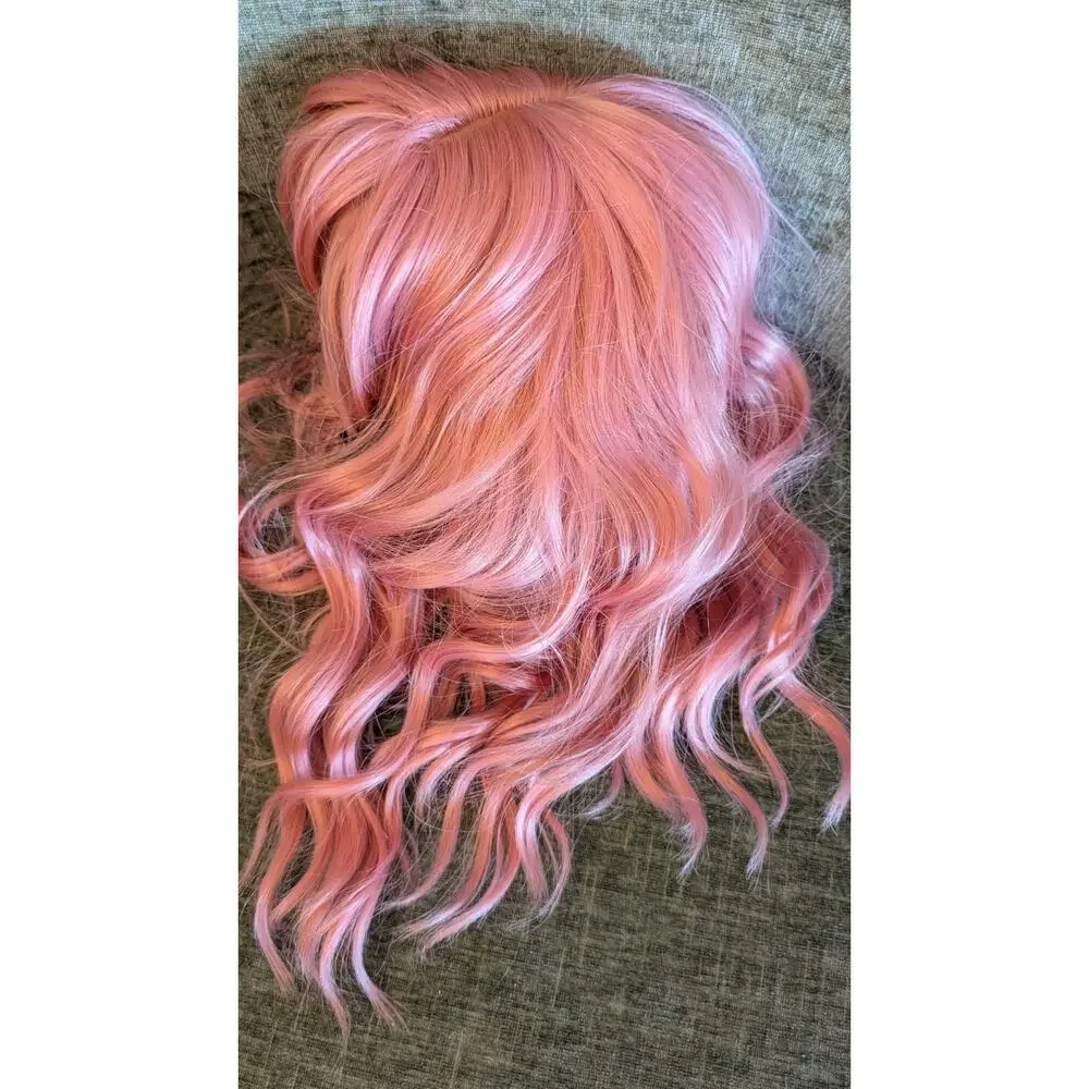 Short Bob Pink Wigs with Bangs for Women Loose Wavy Hair